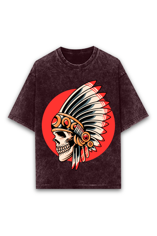 NATIVE AMERICAN SKULL Acid Wash Oversized T shirt