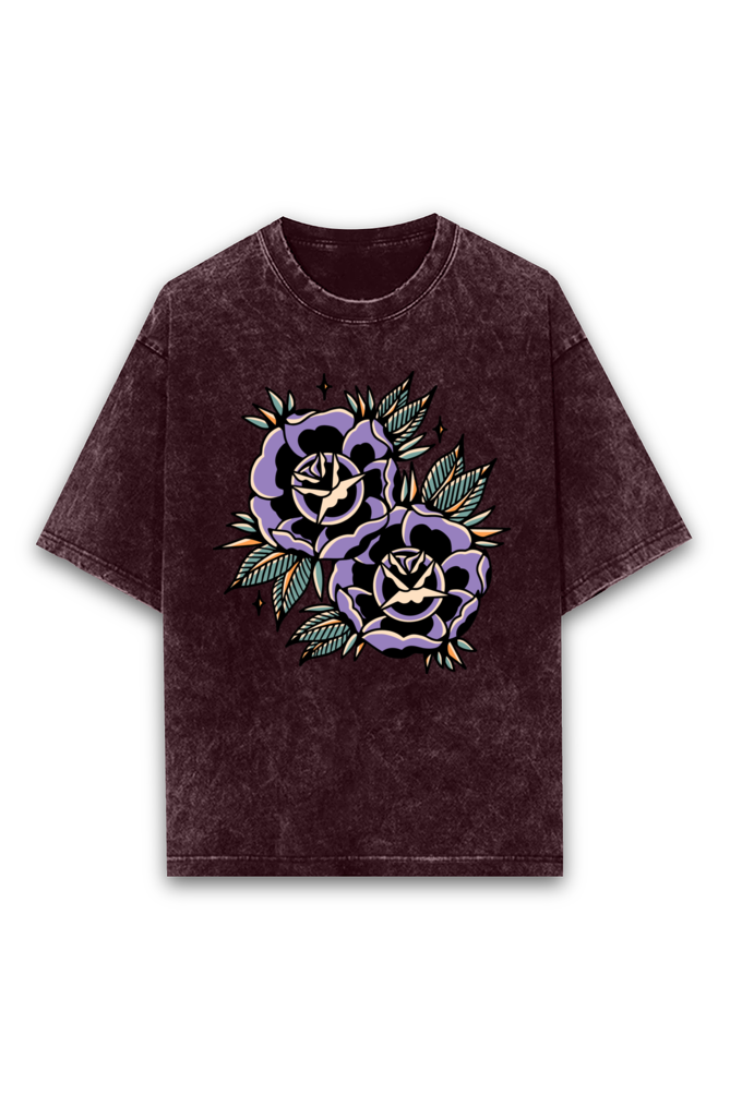 Purple roses Acid Wash Oversized T shirt