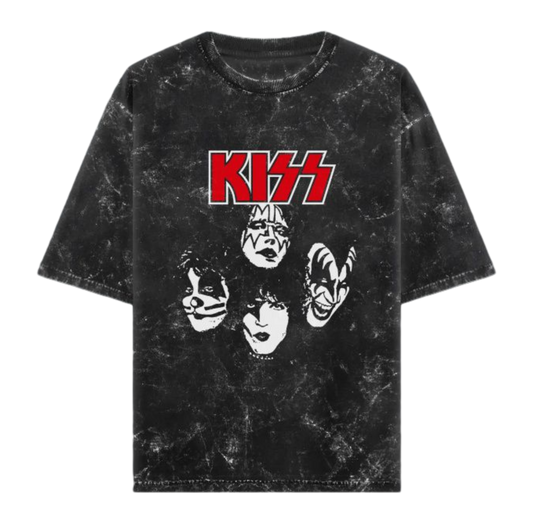 KISS Unisex Acid Washed Oversized Tee 3